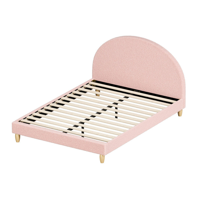 Teddy Soft Boucle Fabric Round Pink Bed | Arched Cushioned Touch Pink Boucle Bed Frame