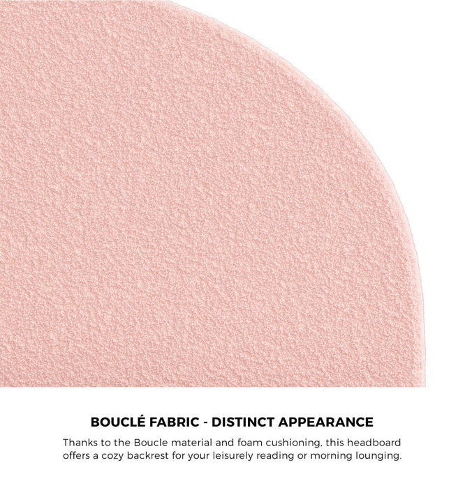 Teddy Soft Boucle Fabric Round Pink Bed | Arched Cushioned Touch Pink Boucle Bed Frame