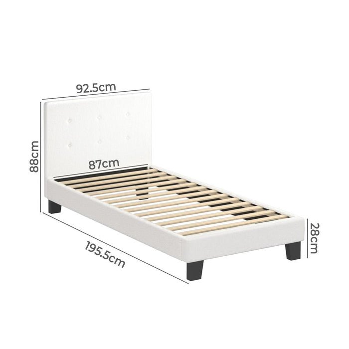 Teddy Luxe Soft Boucle Fabric Tuffted White Bed | Cushioned White Upholstered Tuffted Design Boucle Bed Frame