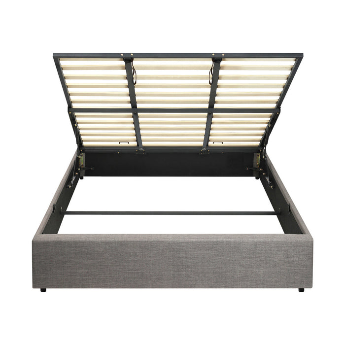 Premium Milano Grey Fabric Platform Bed Base | Two in One Gas Lift Storage Bed Base No Headboard