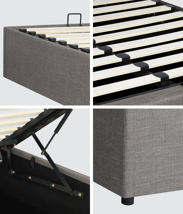 Premium Milano Grey Fabric Platform Bed Base | Two in One Gas Lift Storage Bed Base No Headboard