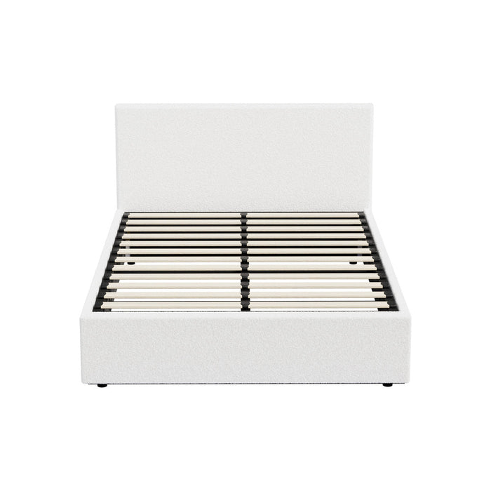 Premium Milano LED White Boucle Fabric Gas Lift Storage Bed | Glow Cushioned Two In One Bed and Storage Combo