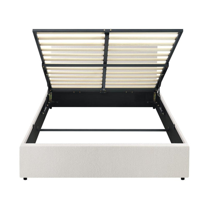 Premium Milano White Boucle Fabric Gas Lift Storage Bed | Two In One Bed and Storage Combo