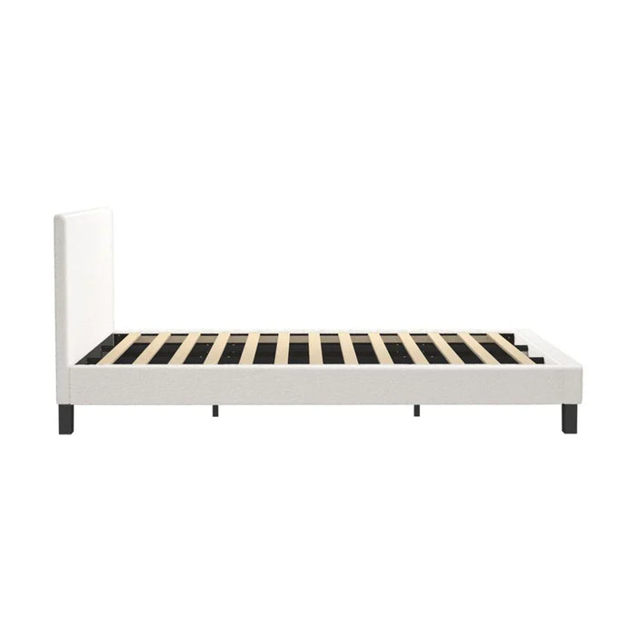 Teddy Soft Boucle Fabric White Bed | Modern Cushioned Touch White Upholstered Boucle Bed Frame