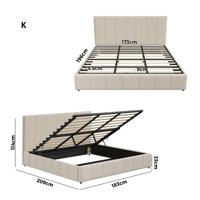 Premium Milano Beige Soft Fabric Gas Lift Storage Bed | Two In One Bed and Storage Combo Bed Frame
