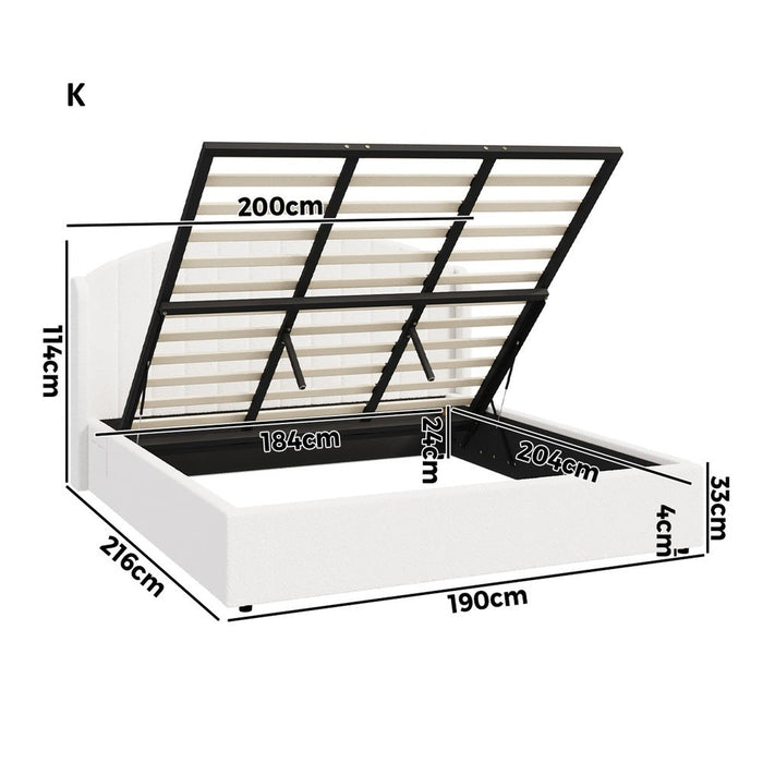 Allure Teddy Boucle Premium Gas Lift Storage Bed |White Bed and Storage Combo with USB Charging Built In