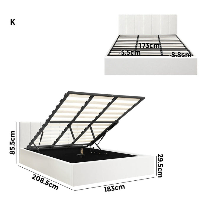 Premium Allure White PU Leather Gas Lift Storage Bed | Two In One Bed and Storage Combo Modern Design