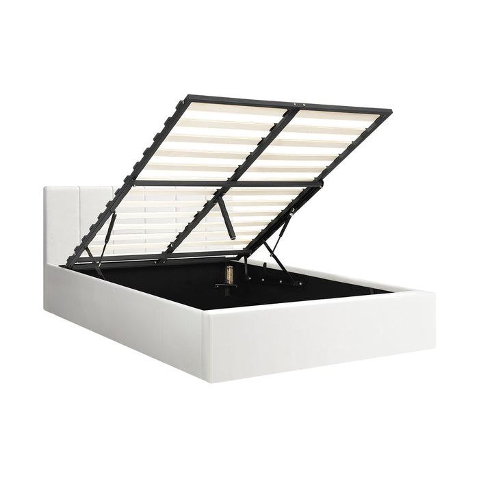 Premium Allure White PU Leather Gas Lift Storage Bed | Two In One Bed and Storage Combo Modern Design