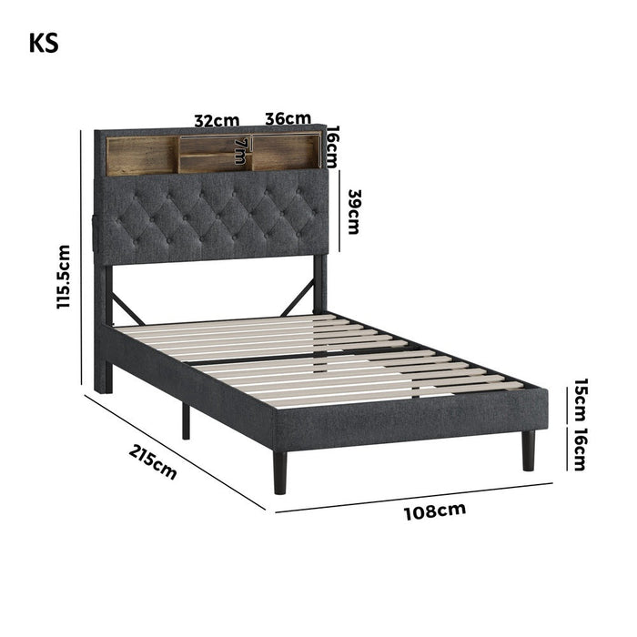 Piazzi LED Tuffted Grey Fabric Storage Bed | Modern Super Storage LED Lights Bed Frame
