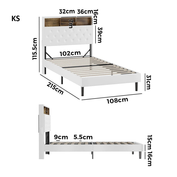 Piazzi LED Tuffted White PU Leather Storage Bed | Modern Super Storage LED Lights Bed Frame