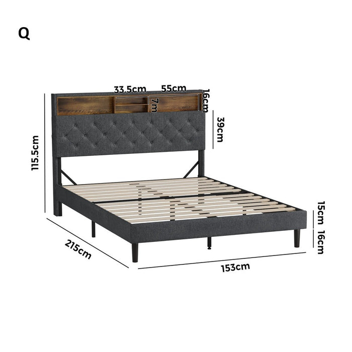 Piazzi LED Tuffted Grey Fabric Storage Bed | Modern Super Storage LED Lights Bed Frame