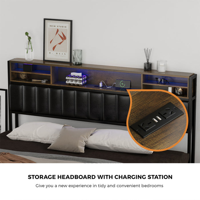 Duomo LED Black PU Leather Storage Bed with USB | Multi Functional Storage LED Lights Bed Frame