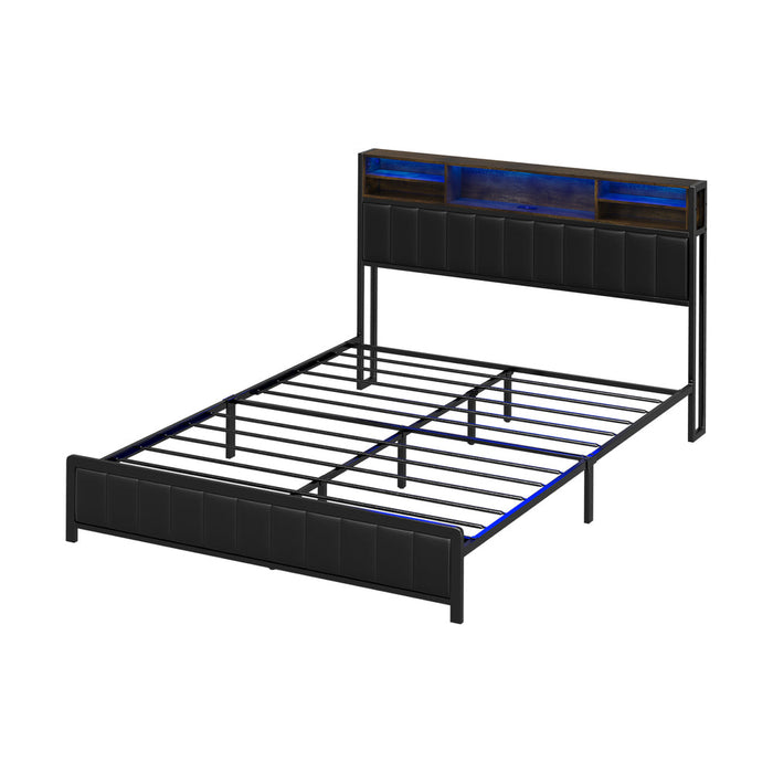 Duomo LED Black PU Leather Storage Bed with USB | Multi Functional Storage LED Lights Bed Frame