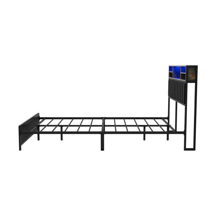 Duomo LED Black PU Leather Storage Bed with USB | Multi Functional Storage LED Lights Bed Frame