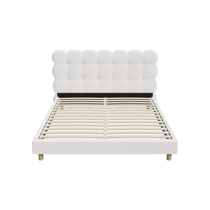 Millie Tuffted Clouds Soft Boucle Fabric White Bed | Cushioned Touch White Upholstered Boucle Bed Frame