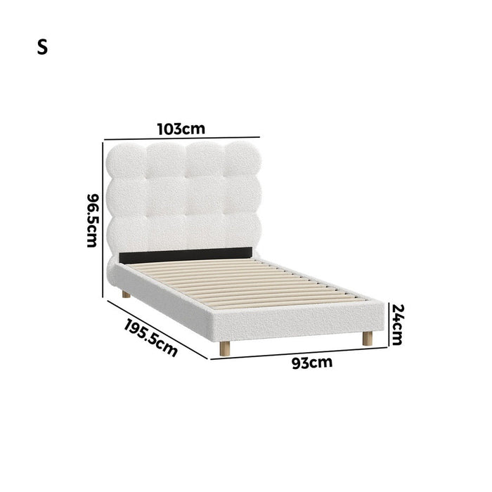 Millie Tuffted Clouds Soft Boucle Fabric White Bed | Cushioned Touch White Upholstered Boucle Bed Frame