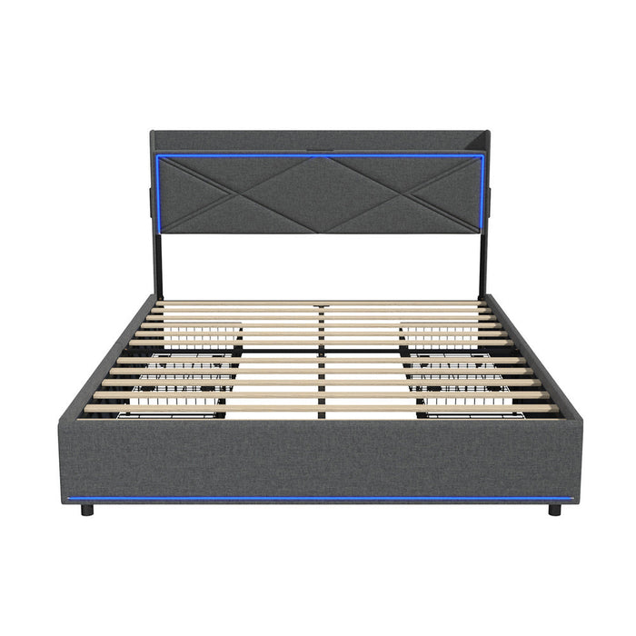 Sierra LED Storage Bed with USB Charging | Grey Fabric Storage LED Lights Bed 4 Draws