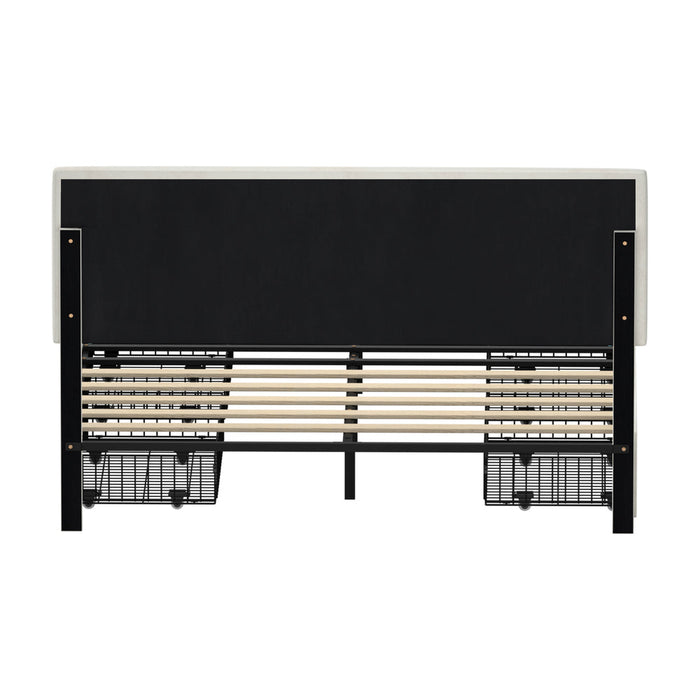 Marlisse 4 Draw Plush Velvet Beige Storage Bed | Adjustable Bedhead LED Lighting Padded Bed Frame