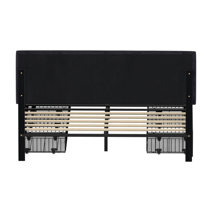 Marlisse 4 Draw Plush Velvet Black Storage Bed | Adjustable Bedhead LED Lighting Padded Bed Frame