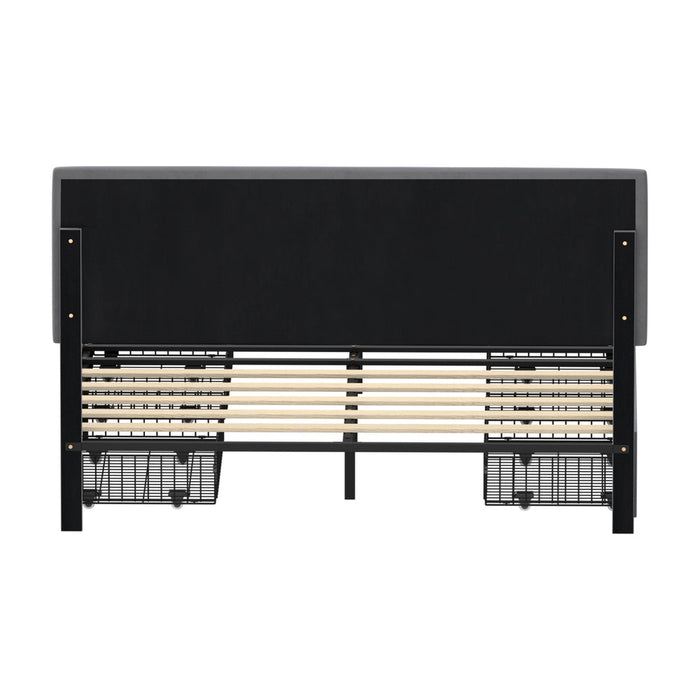 Marlisse 4 Draw Plush Velvet Grey Storage Bed | Adjustable Bedhead LED Lighting Padded Bed Frame