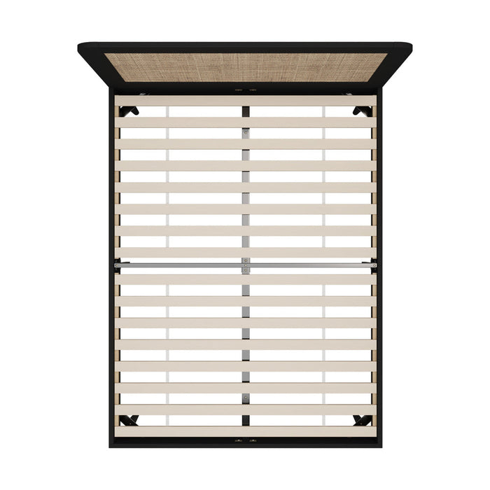 Abruzzi Nero Genuine Rattan Wooden Bed | Modern Elegant Wooden Bed Frame Rattan Headboard