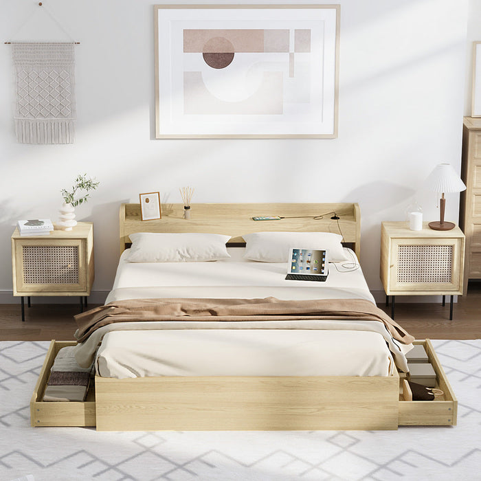 Sorrento 2 Drawer Storage Bed and 2 Charging Ports | Multi Storage Wood Style Bed Frame with USB Chargers