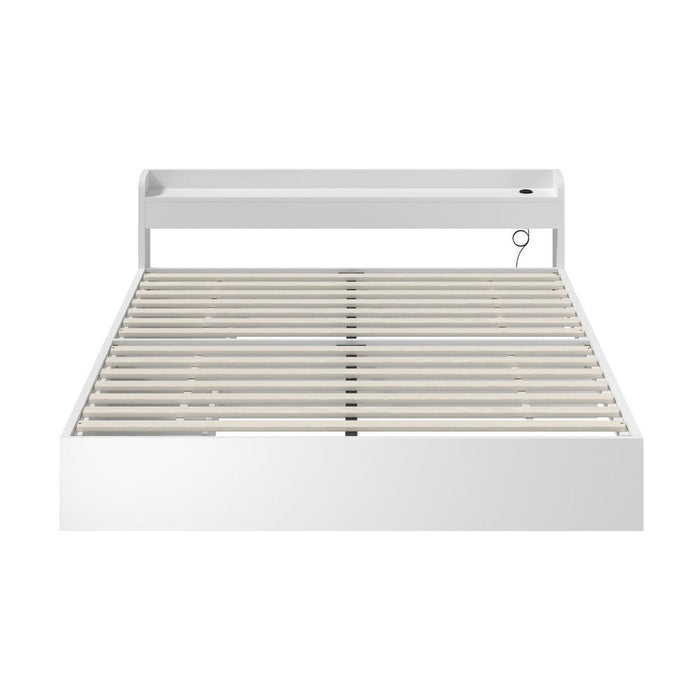 Sorrento 2 Drawer White Storage Bed and 2 Charging Ports | Multi Storage Wood Bed Frame with USB Chargers