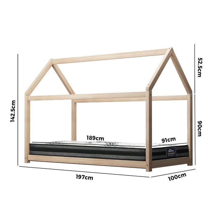 Scandi Wooden Kids House or Teepee Bed with Mattress Set | Children's Bed and Mattress Combo