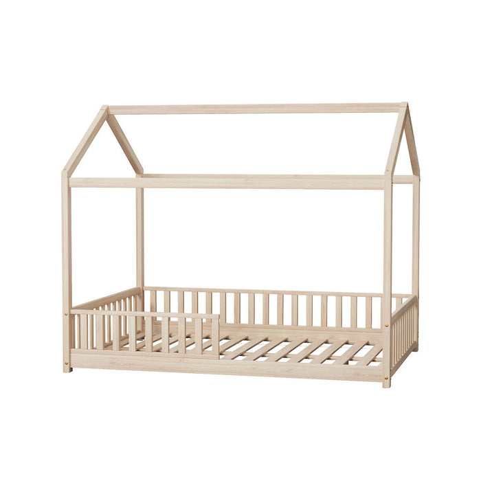 Scandi Wooden Kids House in Double Size | Novelty Kids Beds | Natural Finish Wooden Childrens Bed
