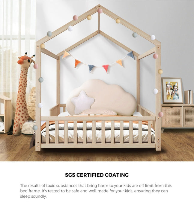 Scandi Wooden Kids House in Double Size | Novelty Kids Beds | Natural Finish Wooden Childrens Bed