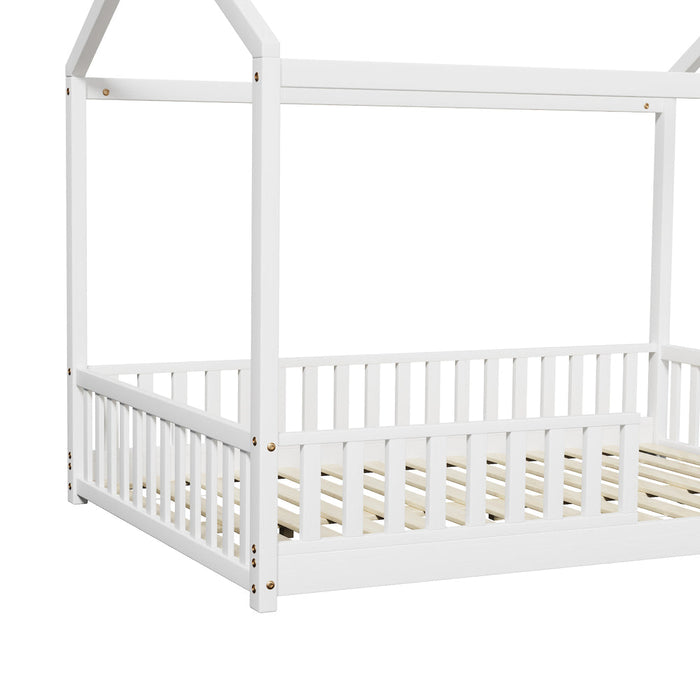 Scandi Wooden Kids House in Double Size | Novelty Kids Beds | White Wooden Childrens Bed