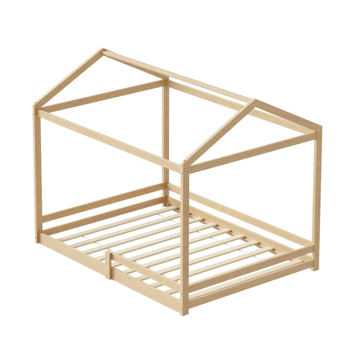Juno Double Size Wooden NZ Pine Kids House Bed with Fence | Kids House Style Double Bed Frame