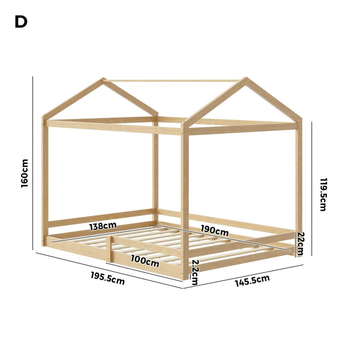 Juno Double Size Wooden NZ Pine Kids House Bed with Fence | Kids House Style Double Bed Frame