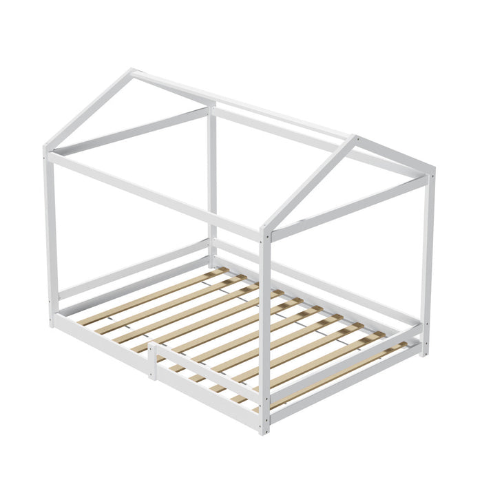 Juno Double Size Wooden NZ Pine Kids House Bed with Fence | Kids House Style Double Bed Frame