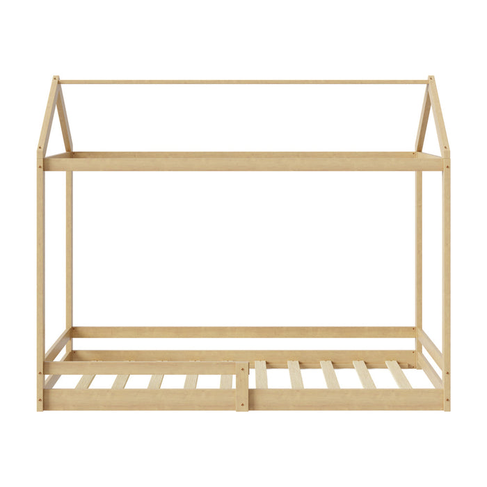 Juno Wooden NZ Pine Kids House Bed with Fence | Kids House Style Bed Frame in Single