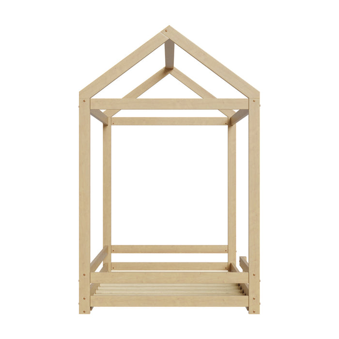 Juno Wooden NZ Pine Kids House Bed with Fence | Kids House Style Bed Frame in Single