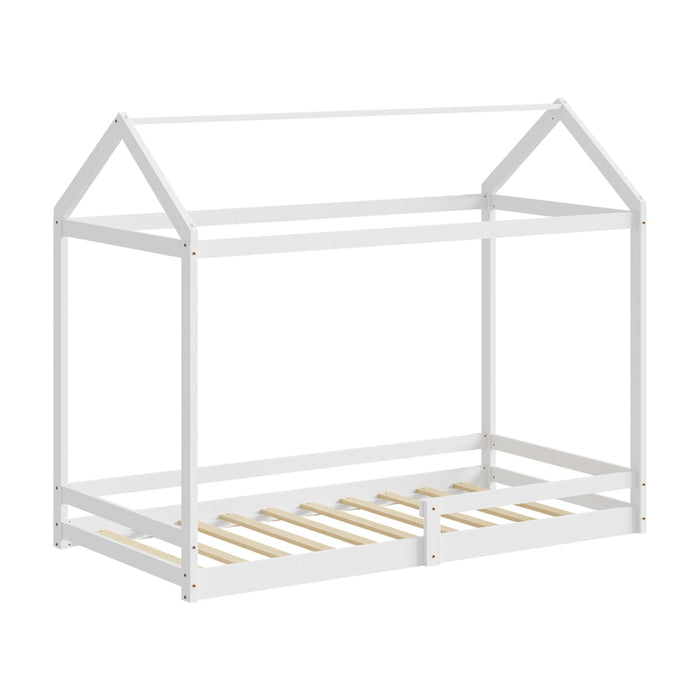 Juno Wooden NZ Pine Kids House Bed with Fence | Kids House Style Bed Frame in Single