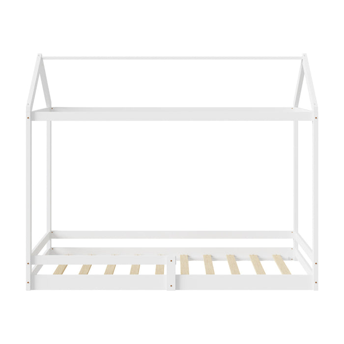 Juno Wooden NZ Pine Kids House Bed with Fence | Kids House Style Bed Frame in Single