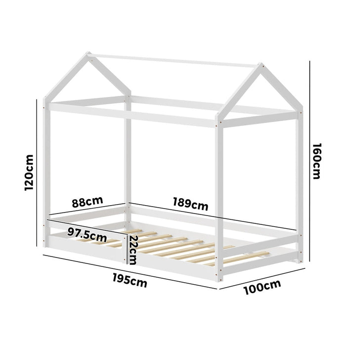 Juno Wooden NZ Pine Kids House Bed with Fence | Kids House Style Bed Frame in Single