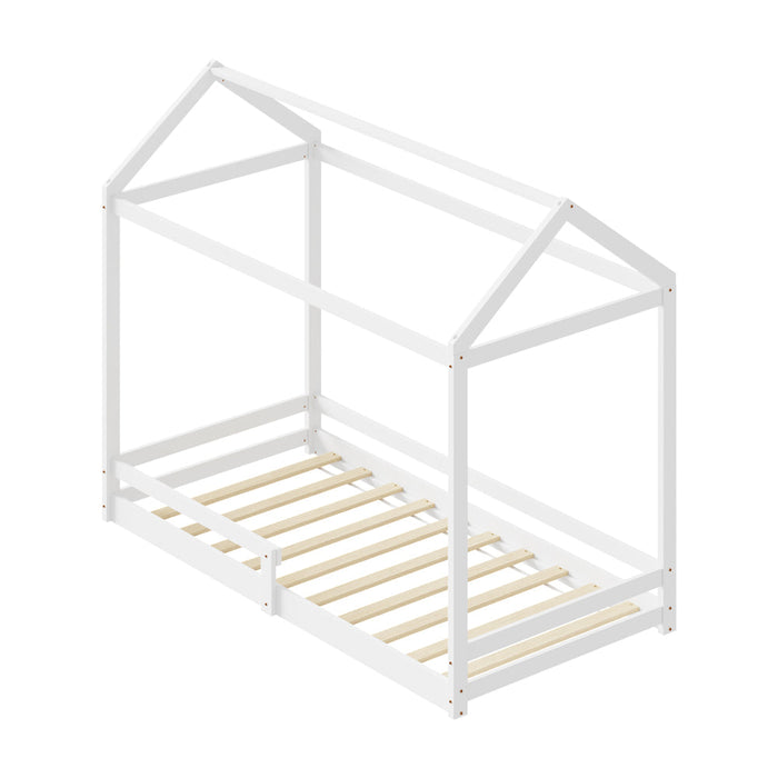 Juno Wooden NZ Pine Kids House Bed with Fence | Kids House Style Bed Frame in Single