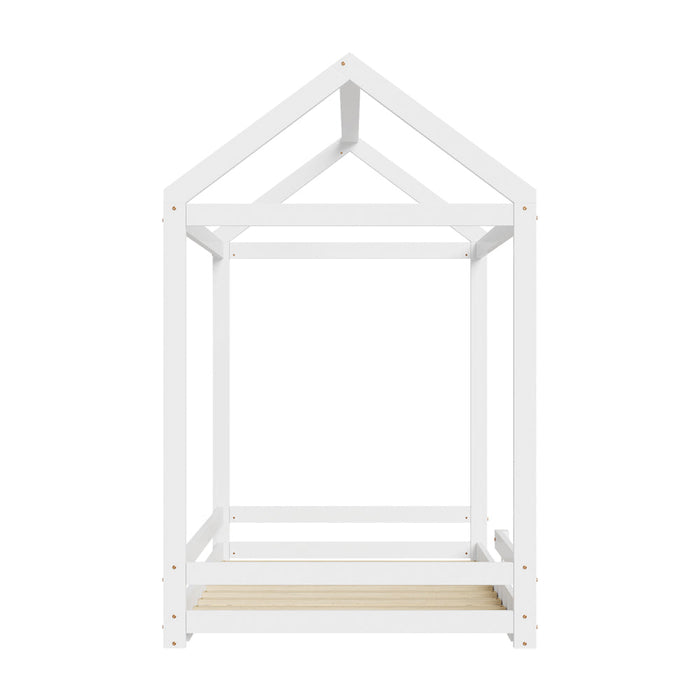 Juno Wooden NZ Pine Kids House Bed with Fence | Kids House Style Bed Frame in Single
