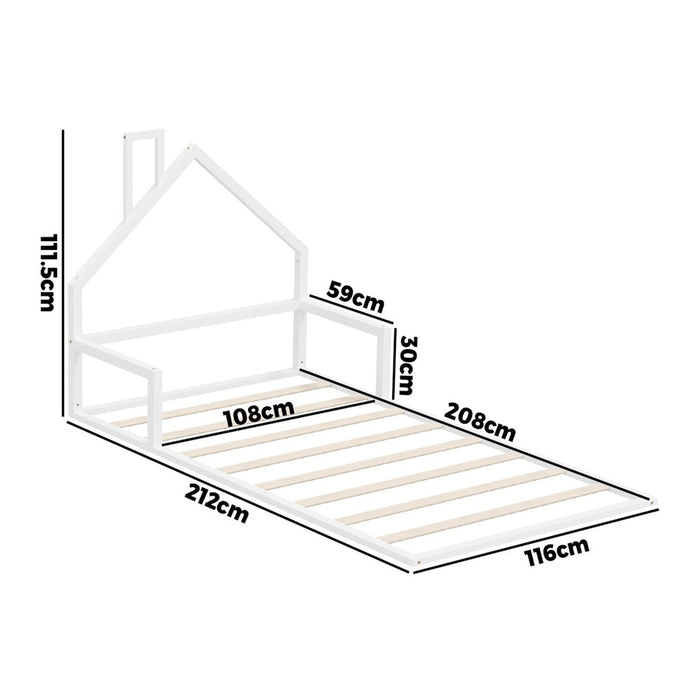 Reggio Luxe Premium Kids Chimney Floor Bed | King Single Size Childrens Wooden Low Profile Floor Bed