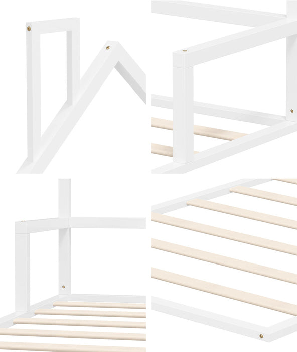 Reggio Luxe Premium Kids Chimney Floor Bed | King Single Size Childrens Wooden Low Profile Floor Bed