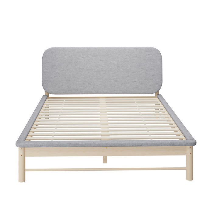 Norsa Soft Padded Fabric Platform Bed  | Modern Linear Strong Wooden Bed Frame