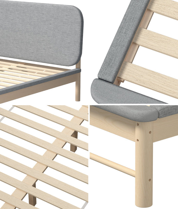 Norsa Soft Padded Fabric Platform Bed  | Modern Linear Strong Wooden Bed Frame