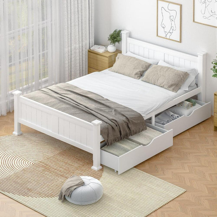 Mila Cottage White Wooden Bed Frame with Storage Draws | Solid Modern Timber Frame with Space Storage Draws