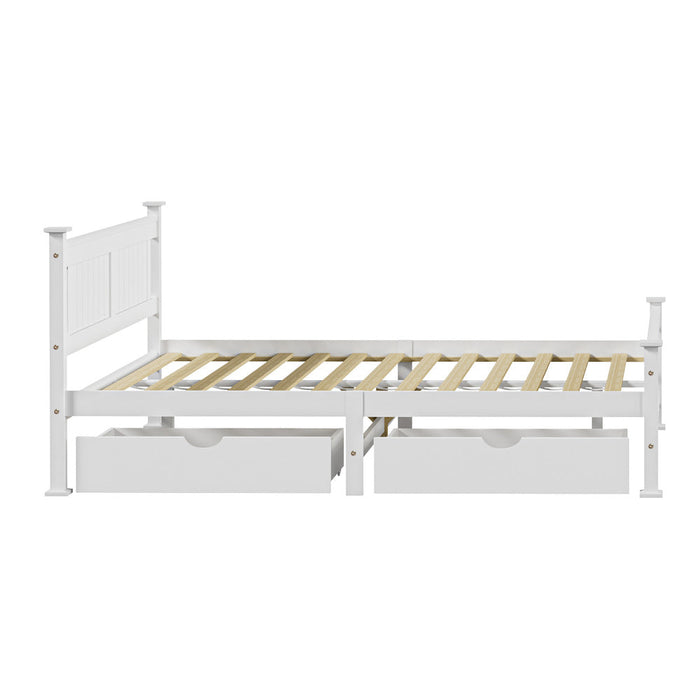 Mila Cottage White Wooden Bed Frame with Storage Draws | Solid Modern Timber Frame with Space Storage Draws