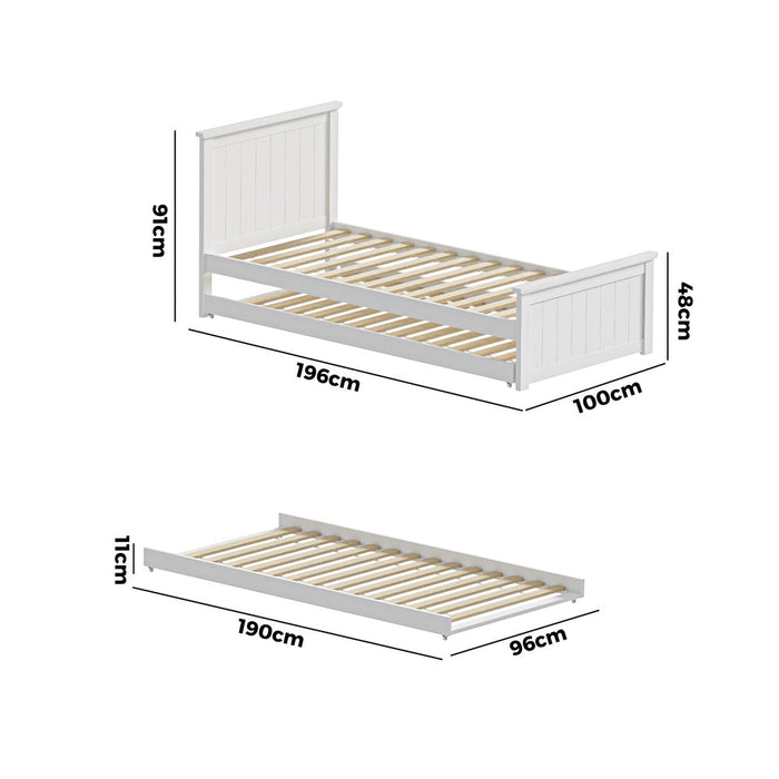 Reggio Mila Wooden Kids Trundle Bed | Kids Two in One Daybed Single Size and Single Rollout Trundle