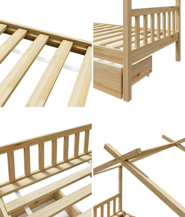 Scandi Luxe Premium Kids Timber House Bed with Drawers | Funzee Kids House Style Storage Bed Frame