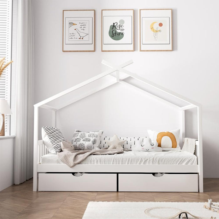 Scandi Luxe Premium Kids Timber House Bed with Drawers | Funzee Kids House Style Storage Bed Frame